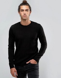 Вязаный джемпер с узором косичка ASOS - Черный