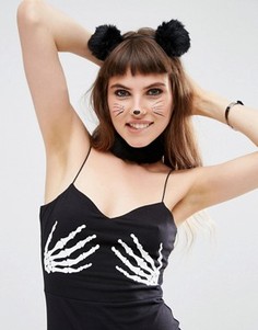 Набор с меховым ожерельем-чокер и ушками ASOS Halloween - Черный