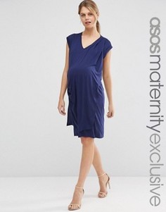 Платье для беременных с драпировкой с V-образным вырезом спереди ASOS Maternity - Темно-синий