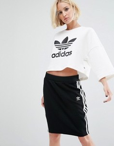 Укороченный свитшот с логотипом-трилистником adidas Originals - Белый