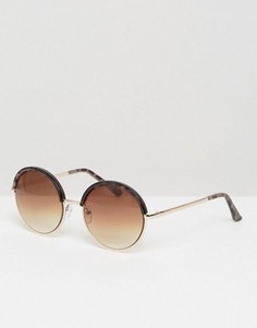 Круглые солнцезащитные очки в оправе с черепаховыми вставками New Look - Коричневый
