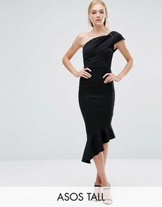 Платье миди на одно плечо с баской ASOS TALL - Черный