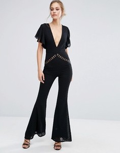 Комбинезон с кружевной вставкой Dark Pink - Черный