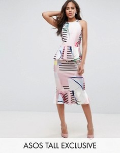 Платье-футляр с баской и принтом ASOS TALL - Мульти