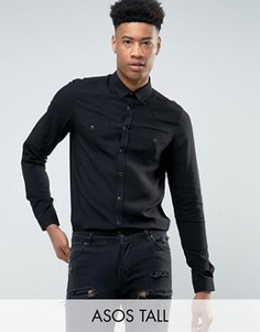 Черная рубашка классического кроя из вискозы в стиле вестерн ASOS TALL - Черный