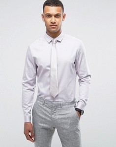 Сиреневато-серая сатиновая рубашка зауженного кроя ASOS WEDDING - Фиолетовый
