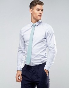 Светло-голубая сатиновая рубашка зауженного кроя ASOS WEDDING - Синий