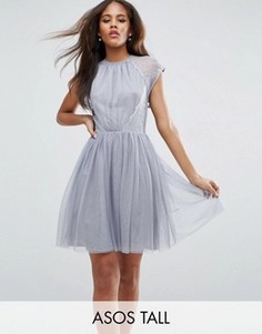 Платье мини для выпускного из тюля и кружева ASOS TALL PREMIUM - Серый