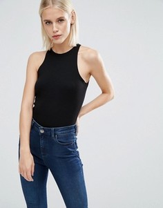 Боди в рубчик с высокой горловиной ASOS - Черный