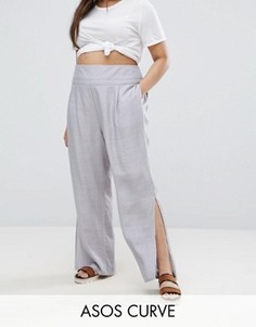 Фактурные льняные брюки с разрезами ASOS CURVE - Синий