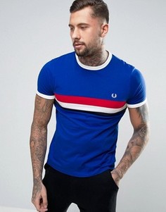 Синяя футболка со вставкой на груди Fred Perry - Синий