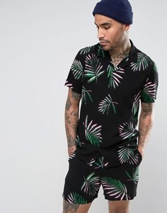 Комбинируемая рубашка стандартного кроя с принтом листьев ASOS - Черный