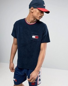 Темно-синяя махровая футболка с логотипом на кармане Tommy Jeans 90S M23 - Синий