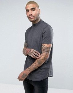 Серая футболка классического кроя с асимметричным краем и высоким воротом ASOS - Серый