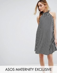 Свободное платье в полоску с завязкой на шее ASOS Maternity - Мульти