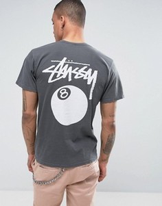 Футболка с принтом шара номер 8 сзади Stussy - Черный