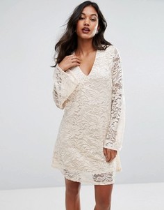 Цельнокройное платье с рукавами-клеш Ax Paris - Кремовый