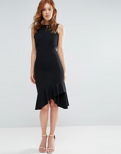 Платье-футляр с баской по краю и контрастным поясом City Goddess - Черный