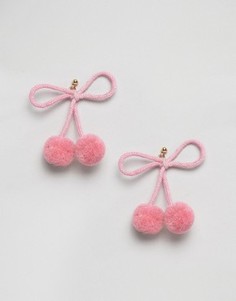 Серьги-гвоздики в форме бантиков с помпонами ASOS - Розовый