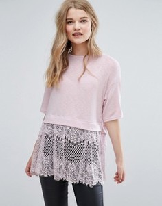 Футболка с кружевной кромкой New Look - Розовый
