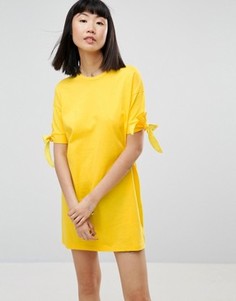 Платье-футболка с бантами на рукавах ASOS - Желтый