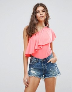 Боди на одно плечо с оборками ASOS - Розовый