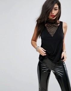 Топ с крупной сетчатой вставкой ASOS - Черный