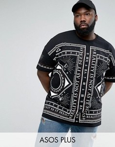 Свободная футболка со сплошным принтом ASOS PLUS - Черный