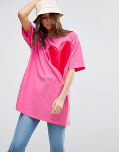 Футболка с большим блестящим сердцем ASOS - Розовый