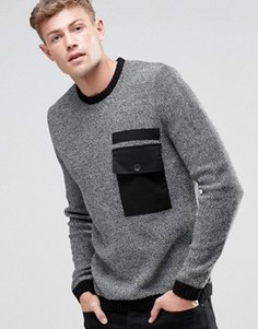 Джемпер с круглым вырезом и контрастным тканым карманом ASOS - Черный