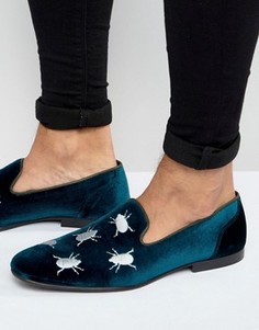 Бархатные лоферы с вышитыми жуками ASOS - Зеленый