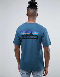 Синяя меланжевая футболка классического кроя с принтом Patagonia - Синий