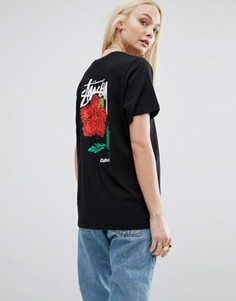 Oversize-футболка с логотипом и розой на спине Stussy - Черный