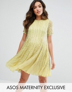 Короткое приталенное платье с отделкой бусинами ASOS Maternity - Желтый
