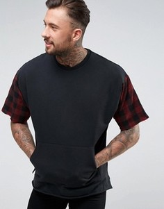 Свободный свитшот с рукавами в клетку ASOS - Темно-синий