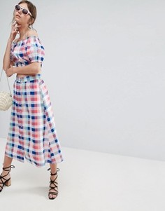 Клетчатая юбка миди с пуговицами ASOS - Мульти