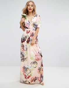 Мягкое платье макси с рукавами клеш и принтом ASOS WEDDING - Мульти