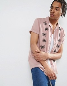 Рубашка из вискозы классического кроя с вышивкой паука и отложным воротником ASOS X LOT STOCK &amp; BARREL - Розовый