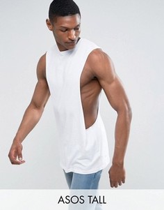 Длинная футболка без рукавов с заниженными проймами ASOS TALL - Белый