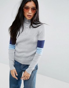 Джемпер цвета металлик с рукавами в полоску и молниями ASOS - Серебряный