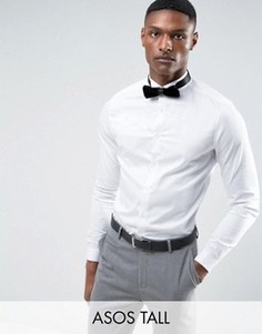 Узкая сатиновая рубашка с двойными манжетами ASOS TALL WEDDING - Белый