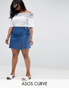 Синяя выбеленная джинсовая юбка с запахом ASOS CURVE - Синий