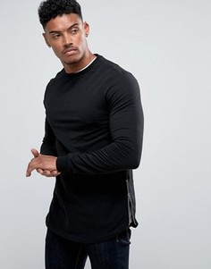 Черный длинный обтягивающий свитшот с молниями по бокам ASOS - Черный