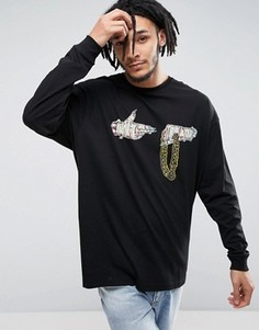 Свободный лонгслив с принтом ASOS - Черный