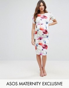Облегающее платье с круглым вырезом и цветочным принтом ASOS Maternity - Мульти