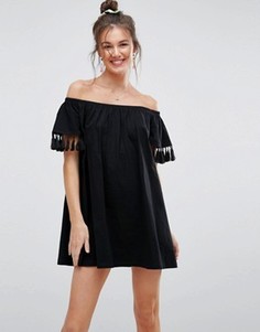 Сарафан с открытыми плечами и декоративными кисточками ASOS - Черный