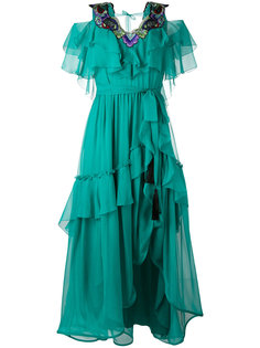 многослойное платье с вышивкой  Alberta Ferretti