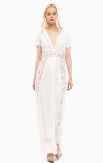 Длинное белое платье с глубоким декольте MET