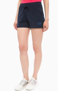 Спортивные синие шорты с отделкой стразами EA7