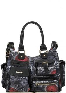 Серая текстильная сумка с короткими ручками и плечевым ремнем Desigual